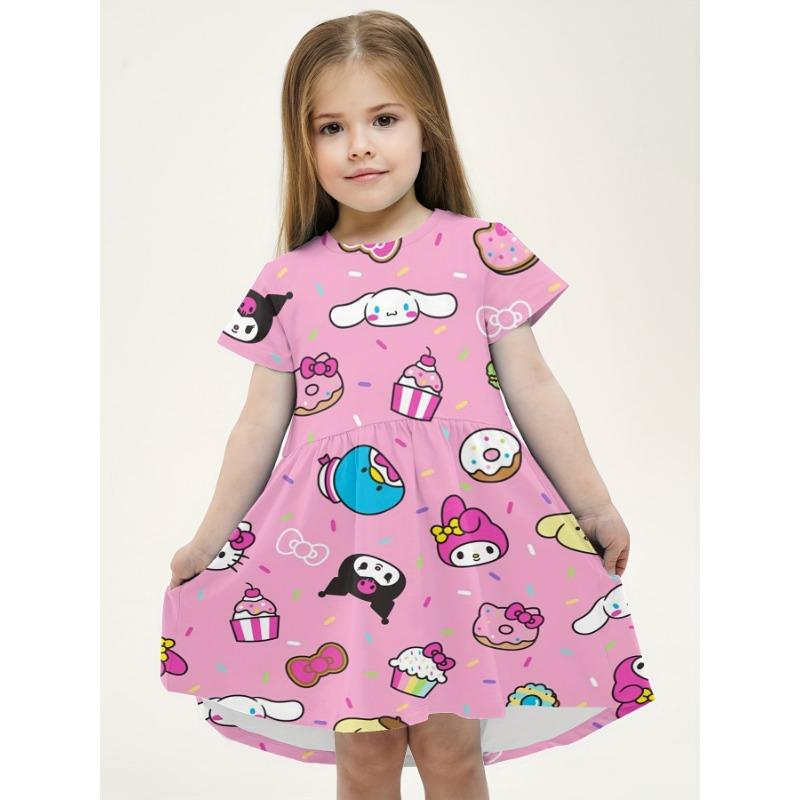 Милое Мультяшное Платье-Футболка А-силуэта для Девочек Sanrio - Короткий Рукав, Круглый Вырез, Розовый Пастельный, Принт с Пончиками и Персонажами 100
Милое Мультяшное Платье-Футболка А-силуэта для Девочек Sanrio - Короткий Рукав, Круглый Вырез, Розовый Пастельный, Принт с Пончиками и Персонажами 100
