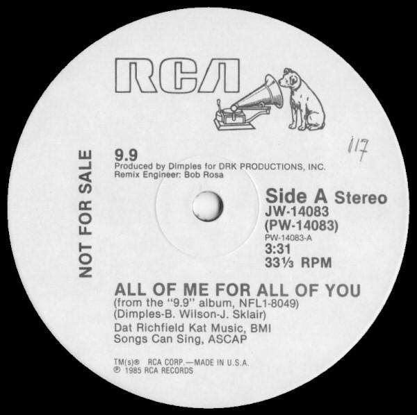 12inch Record 9.9 All Of Me For All Of You JW14083 RCA 1985 US SoulFunk Used
12inch Record 9.9 All Of Me For All Of You JW14083 RCA 1985 US SoulFunk Used