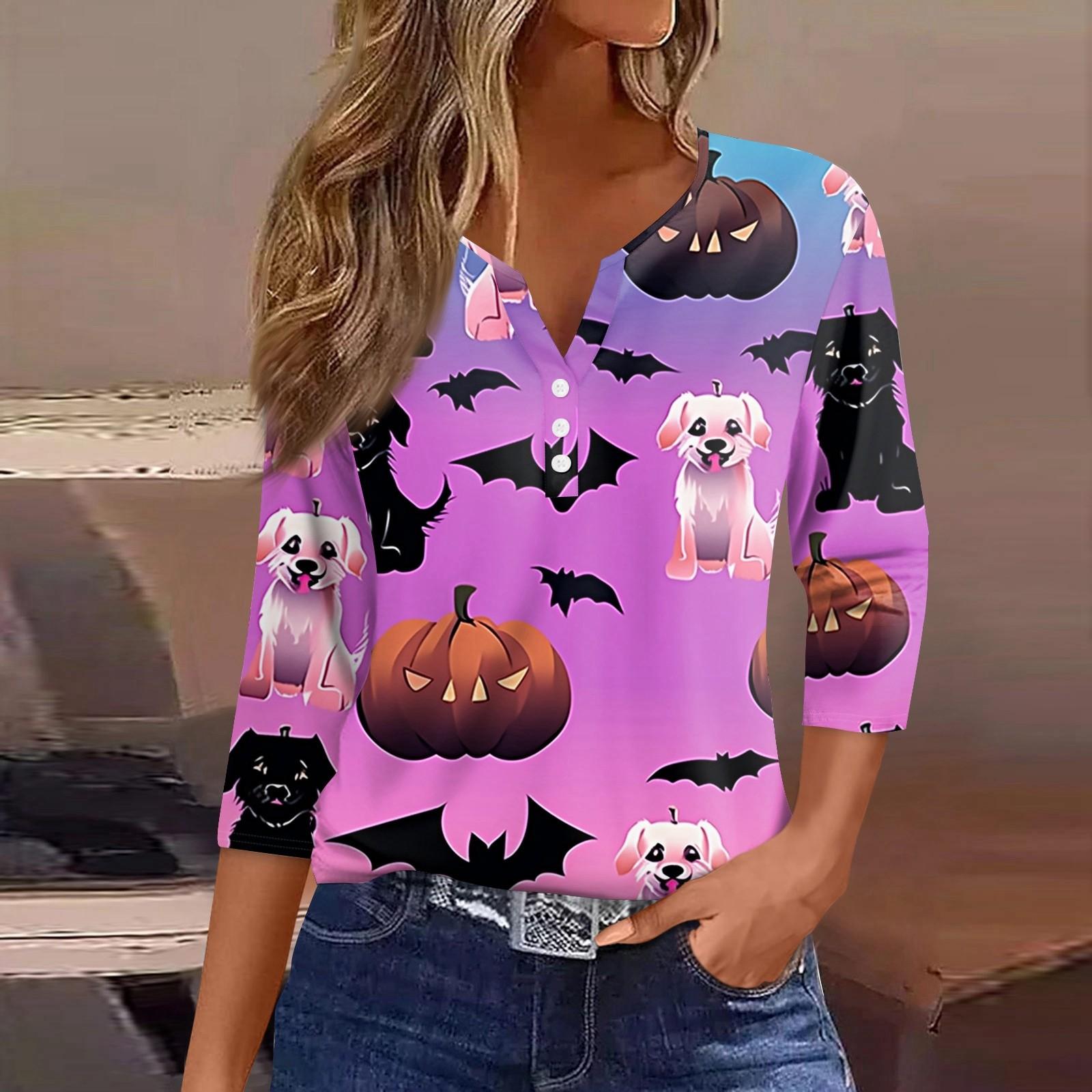 Женская футболка Футболка Хэллоуин Принт Пуговица Рукав 3/4 Туника Повседневная Мода Выходного дня Базовая V-образный вырез Обычный топ M
Женская футболка Футболка Хэллоуин Принт Пуговица Рукав 3/4 Туника Повседневная Мода Выходного дня Базовая V-образный вырез Обычный топ M