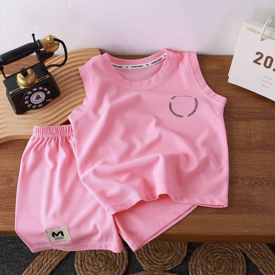 Комплект из майки для мальчиков, летняя тонкая одежда, модная, трендовая, удобная, корейская версия, верхняя одежда 140 розовый