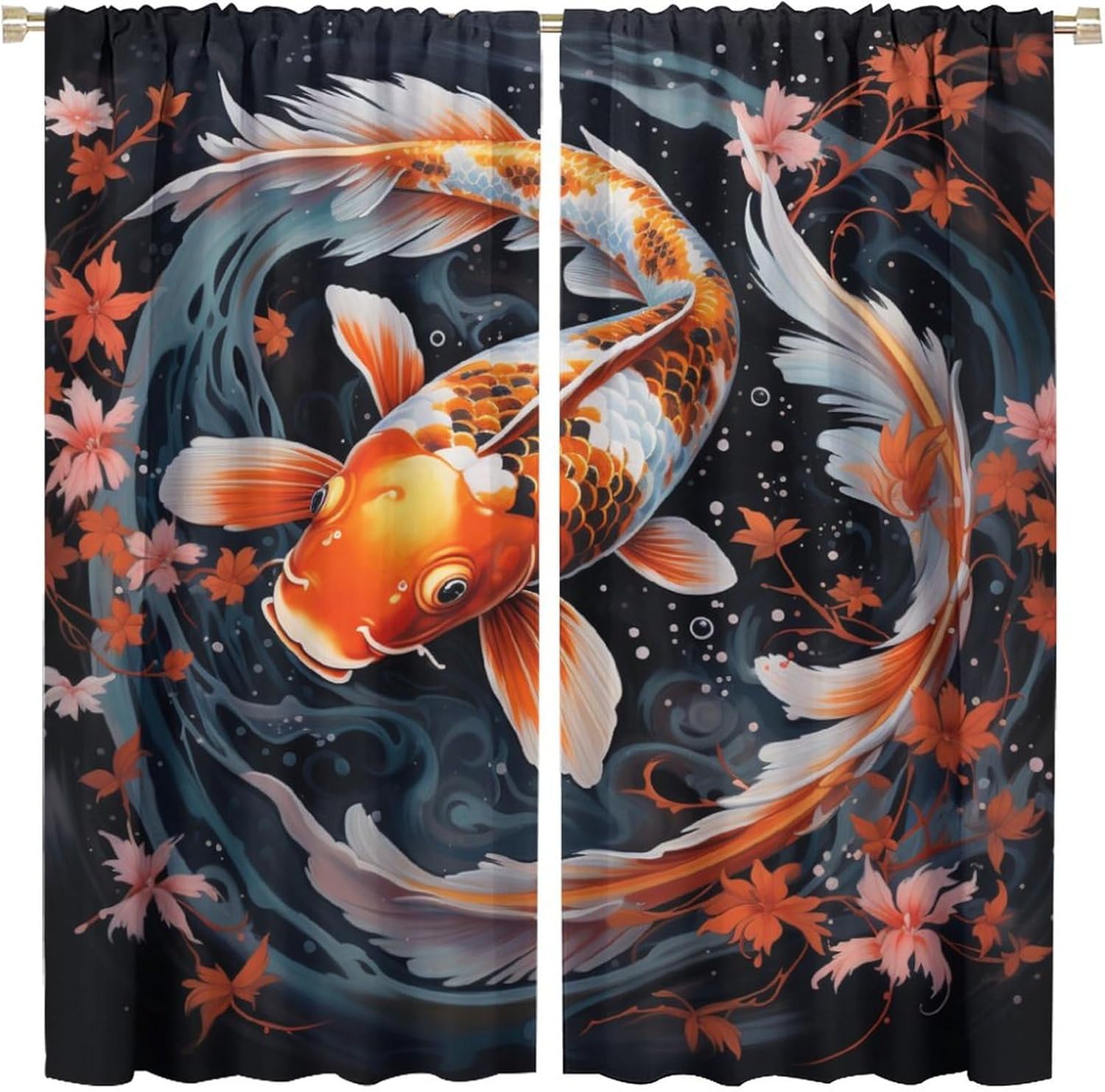 Japanese Wave Curtain Fantasy Anime Koi Fish Black Background Oriental Sea Flower Art Light Blocking Made Of Polyester With Pole Pocket W100*H70(CM)-Hooks&2PCS
Japanese Wave Curtain Fantasy Anime Koi Fish Black Background Oriental Sea Flower Art Light Blocking Made Of Polyester With Pole Pocket W100*H70(CM)-Hooks&2PCS