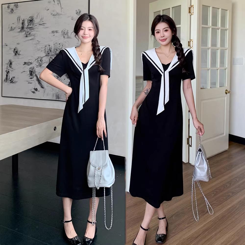 2026 Summer Auroral Style Sailor Collar Plus Size Little Black Dress, Age-Reducing Slim Fit, Short-Sleeved Fashion 4XL чорний
2026 Summer Auroral Style Sailor Collar Plus Size Little Black Dress, Age-Reducing Slim Fit, Short-Sleeved Fashion 4XL чорний