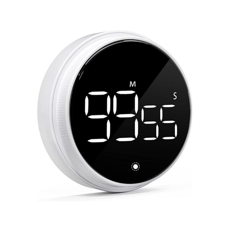 Визуальный поворотный таймер со светодиодным цифровым дисплеем Цифровой кухонный таймер Таймер обратного отсчета Регулируемая громкость белый