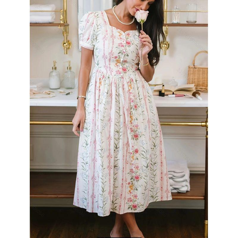 Real Shot Spot Export Plus Size Elegant Flowers Print Heart-Shaped Collar Puff Sleeves Smocking Waist Swing Ladies Dress Image color L
Real Shot Spot Export Plus Size Elegant Flowers Print Heart-Shaped Collar Puff Sleeves Smocking Waist Swing Ladies Dress Image color L