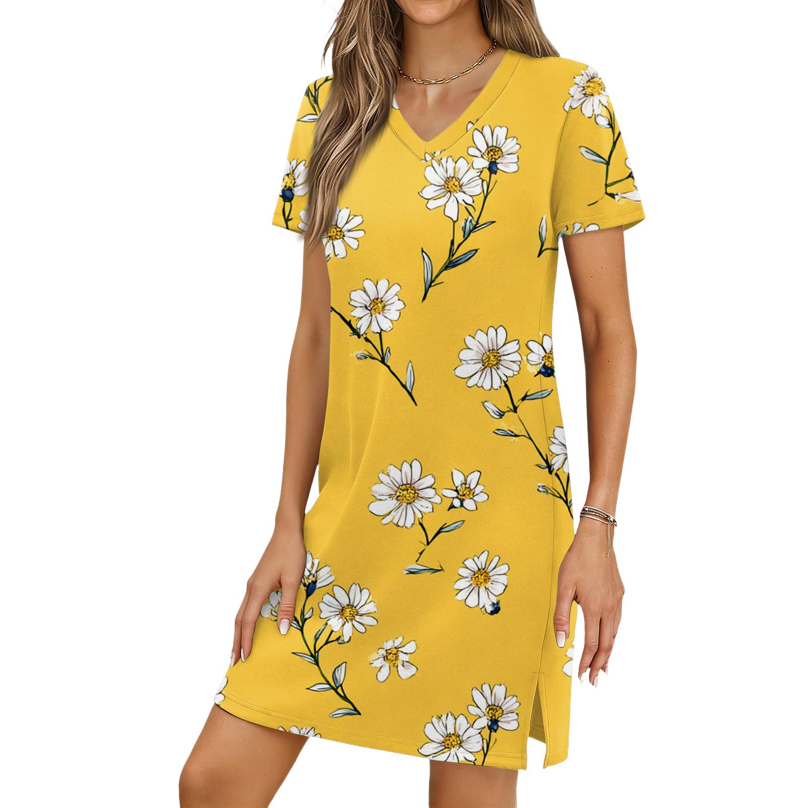 Women s Casual V-neck Short Sleeve Split Hem Floral Print Dress XL жовтий
Women s Casual V-neck Short Sleeve Split Hem Floral Print Dress XL жовтий