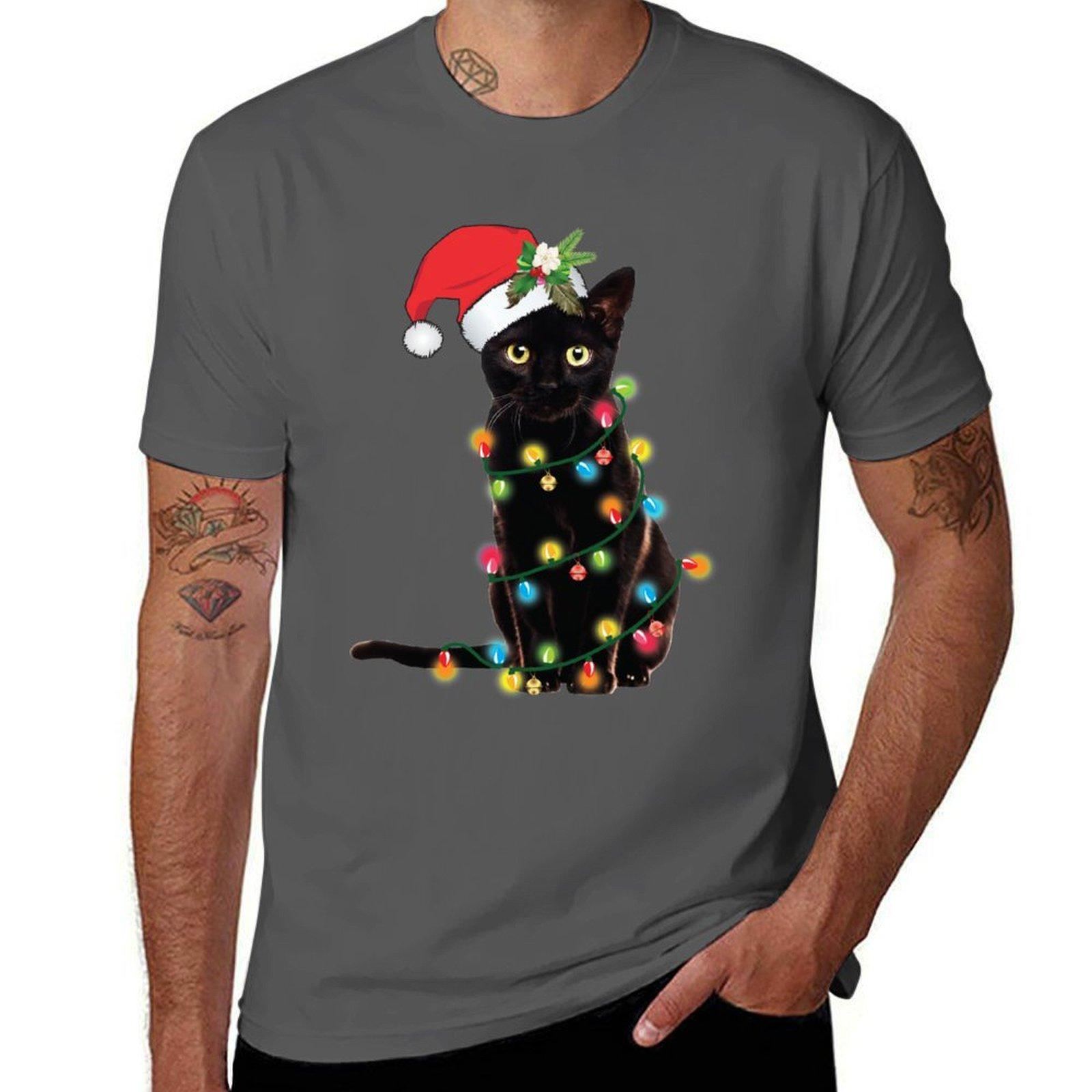 Santa Black Cat Tangled Up In Christmas Tree Lights Holiday T-Shirt oversized hippie clothes designer t shirt men 4XL
Santa Black Cat Tangled Up In Christmas Tree Lights Holiday T-Shirt oversized hippie clothes designer t shirt men 4XL