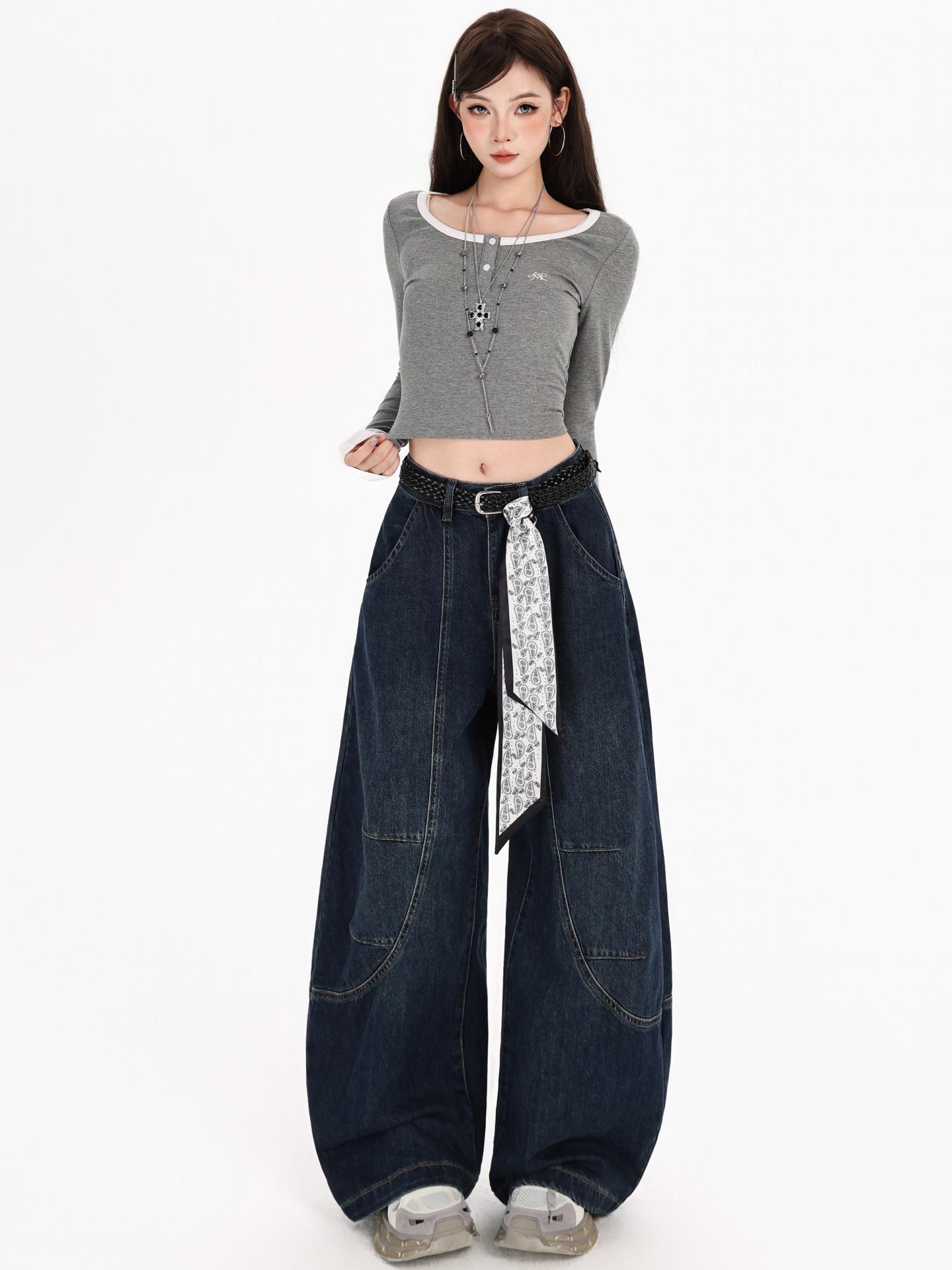 Plus Size Retro Curved Blade Wide Leg Jeans for Spring - Slimming, Loose Fit for Girls L синій
Plus Size Retro Curved Blade Wide Leg Jeans for Spring - Slimming, Loose Fit for Girls L синій