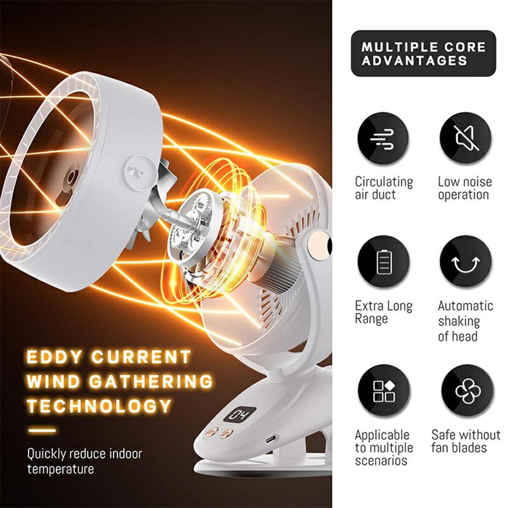 6 Gears Adjustable Clip On Bladeless Fan Rechargeable Desktop Fan ( Built In 3600mAh Battery ) Milky White
6 Gears Adjustable Clip On Bladeless Fan Rechargeable Desktop Fan ( Built In 3600mAh Battery ) Milky White