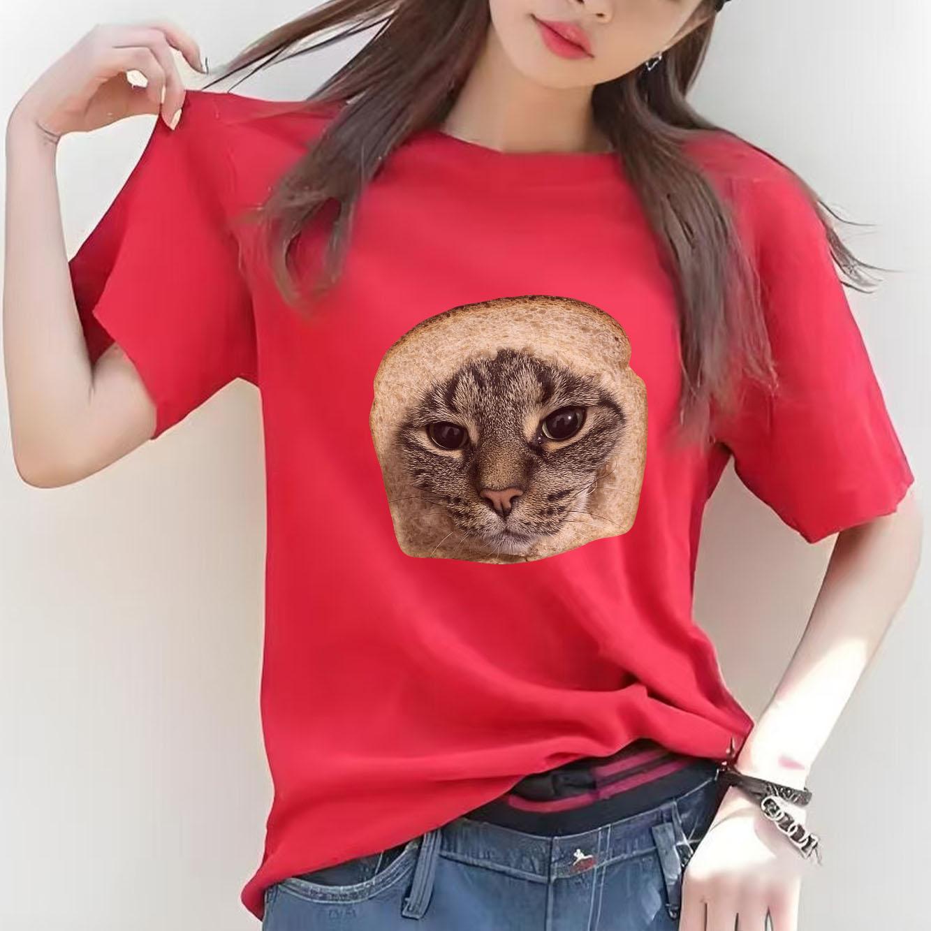 Cute and interesting bread cat cartoon printed short sleeved round neck versatile fashion Womens Tshirt for spring and summer 4XL
Cute and interesting bread cat cartoon printed short sleeved round neck versatile fashion Womens Tshirt for spring and summer 4XL