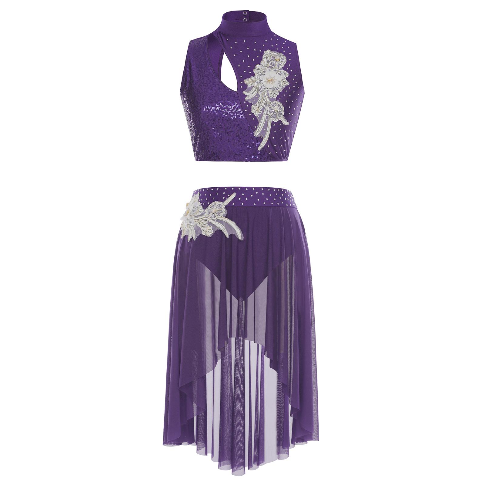 Жіночий ліричний танцювальний комплект Топ без рукавів з вирізом, Неоднорідний поділ з сітки, Трусики-спідниця, Аплікація, Вишивка, Вбрання S фіолетовий
Жіночий ліричний танцювальний комплект Топ без рукавів з вирізом, Неоднорідний поділ з сітки, Трусики-спідниця, Аплікація, Вишивка, Вбрання S фіолетовий