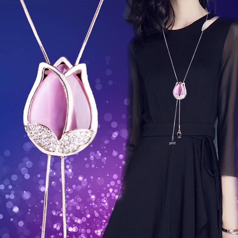Versatile Women s Cat s Eye Tulip Pendant Necklace with Long Crystal Chain
Versatile Women s Cat s Eye Tulip Pendant Necklace with Long Crystal Chain