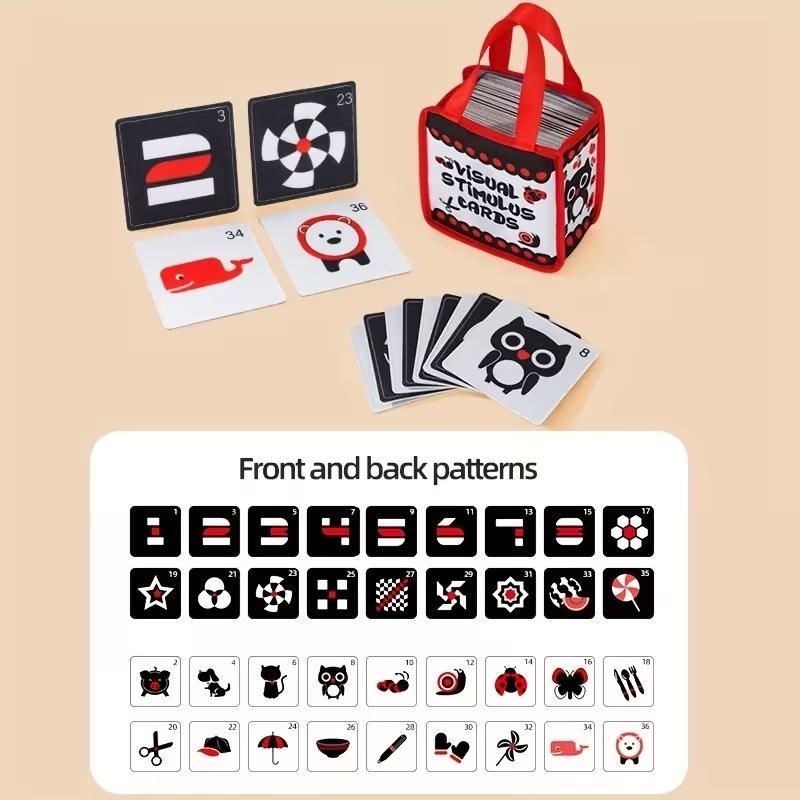 Montessori High-Contrast Visual Stimulus Cards Set Black & White & Vivid Pattern Shiny Cards With Portable Bag Newborn Present Set
Montessori High-Contrast Visual Stimulus Cards Set Black & White & Vivid Pattern Shiny Cards With Portable Bag Newborn Present Set