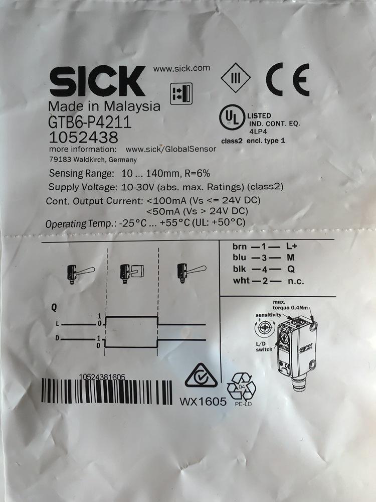 SICK GTB6 Series Photoelectric Switches: GTB6-P4211, GTB6L-P4211, GTB6-N4211, GTB6-N4212. GTB6-P4211/P4212
SICK GTB6 Series Photoelectric Switches: GTB6-P4211, GTB6L-P4211, GTB6-N4211, GTB6-N4212. GTB6-P4211/P4212
