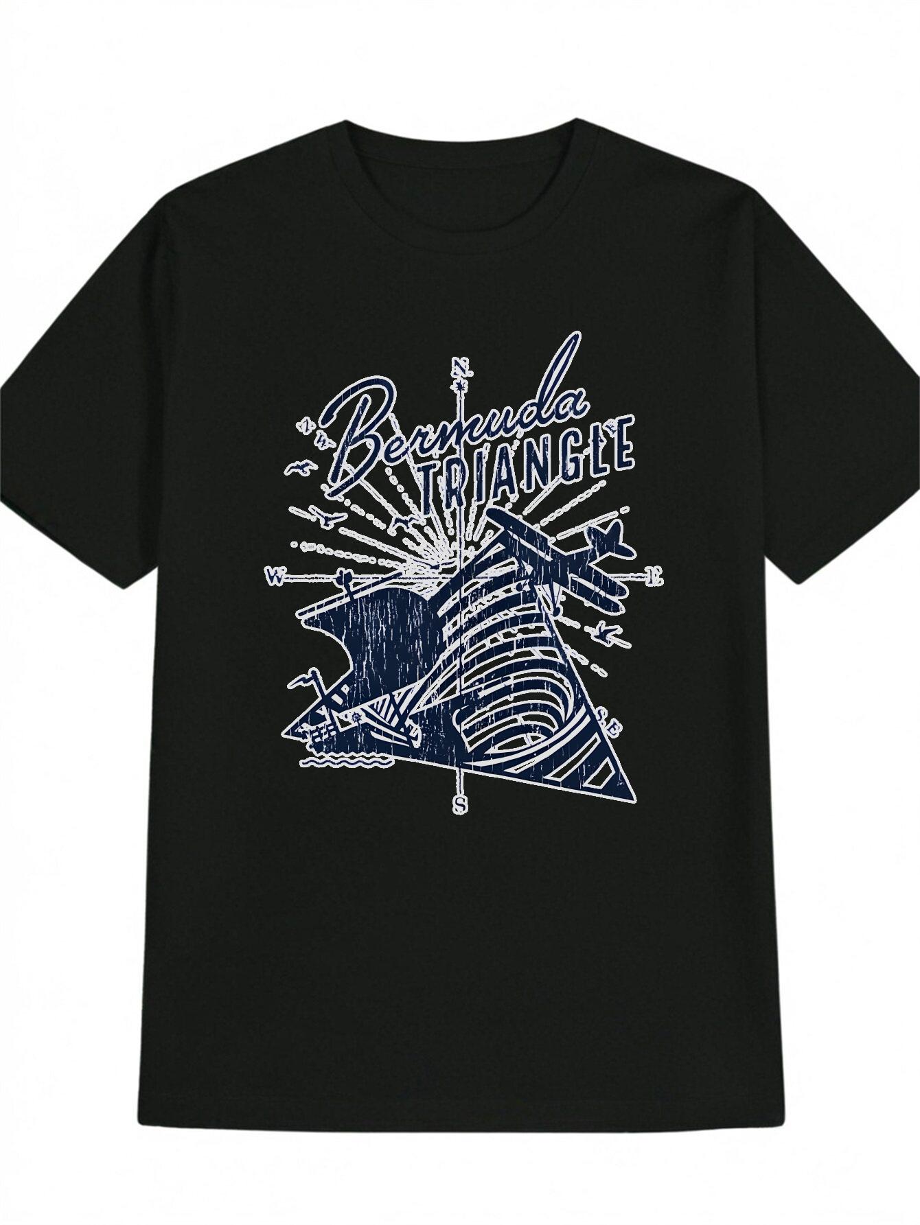 Casual Short Sleeve T-shirt with Bermuda Triangle Graphic Print - Black Round Neck Summer Tee L
Casual Short Sleeve T-shirt with Bermuda Triangle Graphic Print - Black Round Neck Summer Tee L