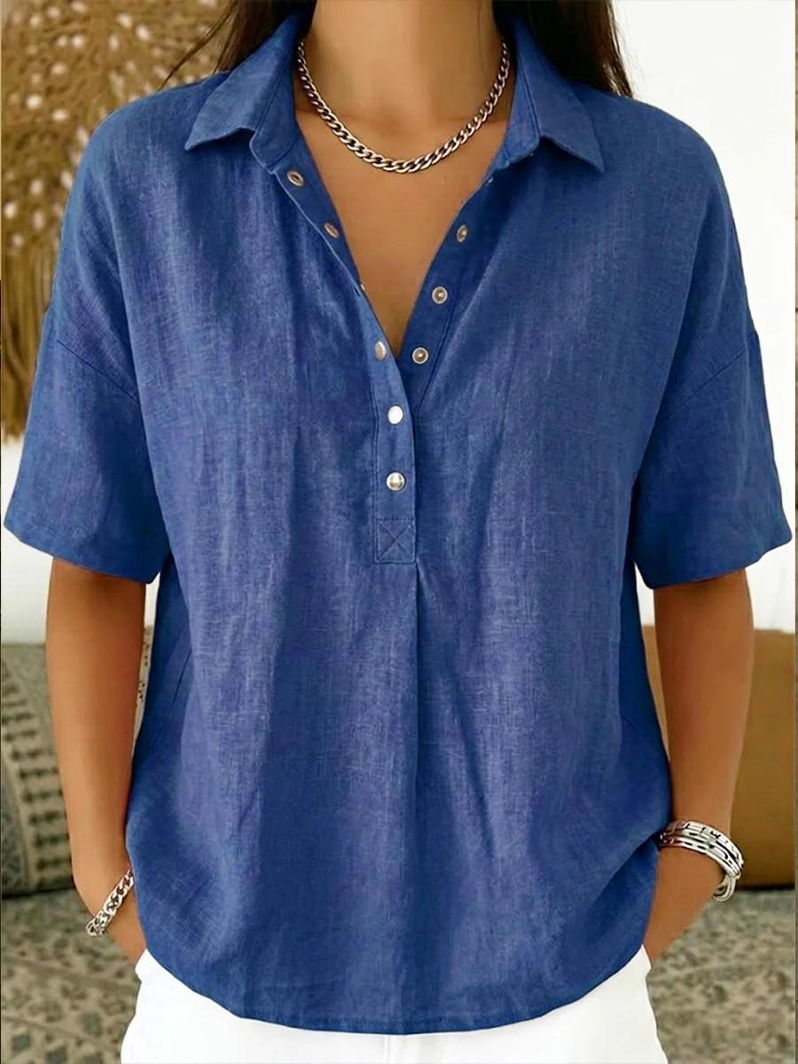 Summer Cotton Linen Women s Clothing Loose Comfortable Stand-Collar Short Sleeve Solid Color Shirt M
Summer Cotton Linen Women s Clothing Loose Comfortable Stand-Collar Short Sleeve Solid Color Shirt M