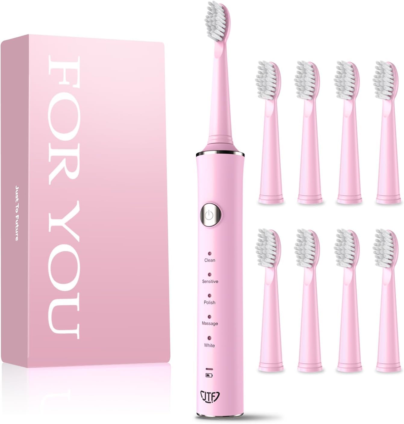 JTF Electric with 8 Replacement Brush 5 Battery USB IPX7 for Adults and Pink Toothbrush, Sonic, Heads, Modes, 45-Day Life, Charging, Waterproof,
JTF Electric with 8 Replacement Brush 5 Battery USB IPX7 for Adults and Pink Toothbrush, Sonic, Heads, Modes, 45-Day Life, Charging, Waterproof,