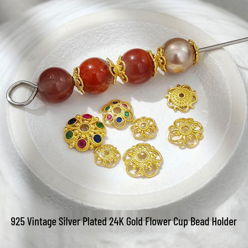 925 Silver-Plated 24K Gold Flower Bead Holder for DIY Bracelet/Necklace Spacer Beads
925 Silver-Plated 24K Gold Flower Bead Holder for DIY Bracelet/Necklace Spacer Beads