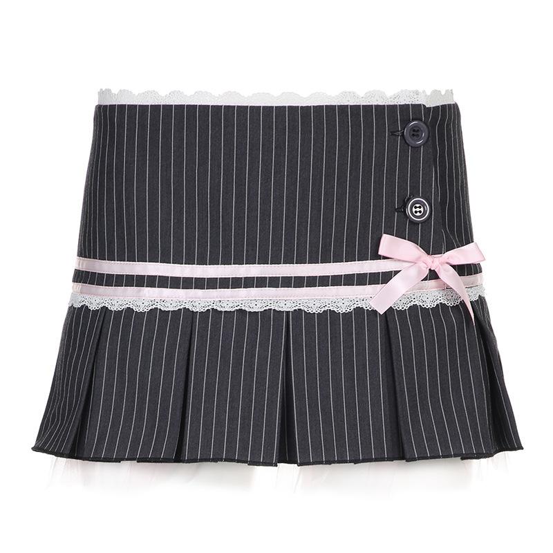 Fashionable High Street Striped Bow Pleated Skirt, Temperament Commuting Design Contrasting Color Lace Hot Girl A-line Skirt L
Fashionable High Street Striped Bow Pleated Skirt, Temperament Commuting Design Contrasting Color Lace Hot Girl A-line Skirt L
