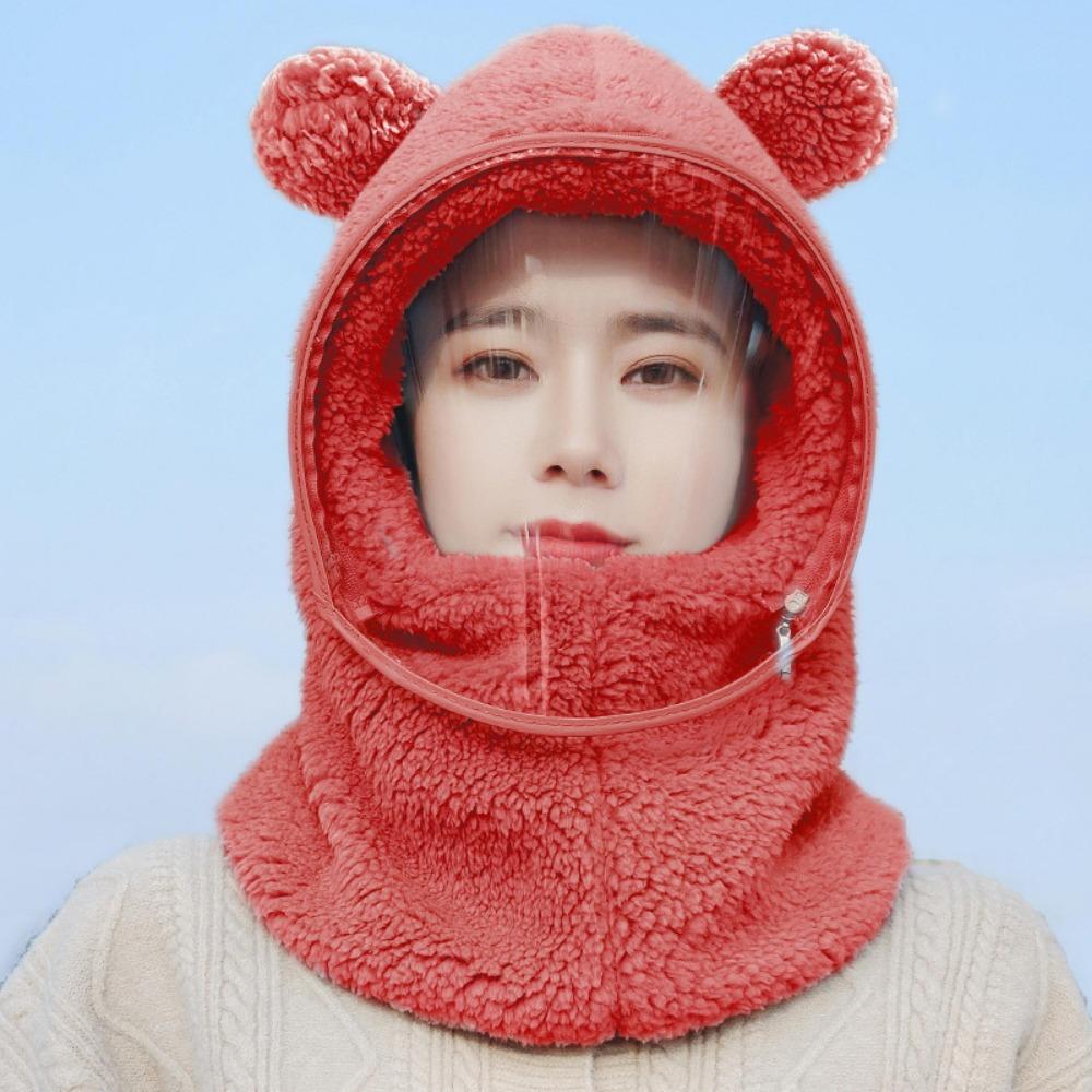 Теплая маска для лица для катания, цельная плюшевая шапка-пуловер, практичная шапка, закрывающая все лицо, спорт красный