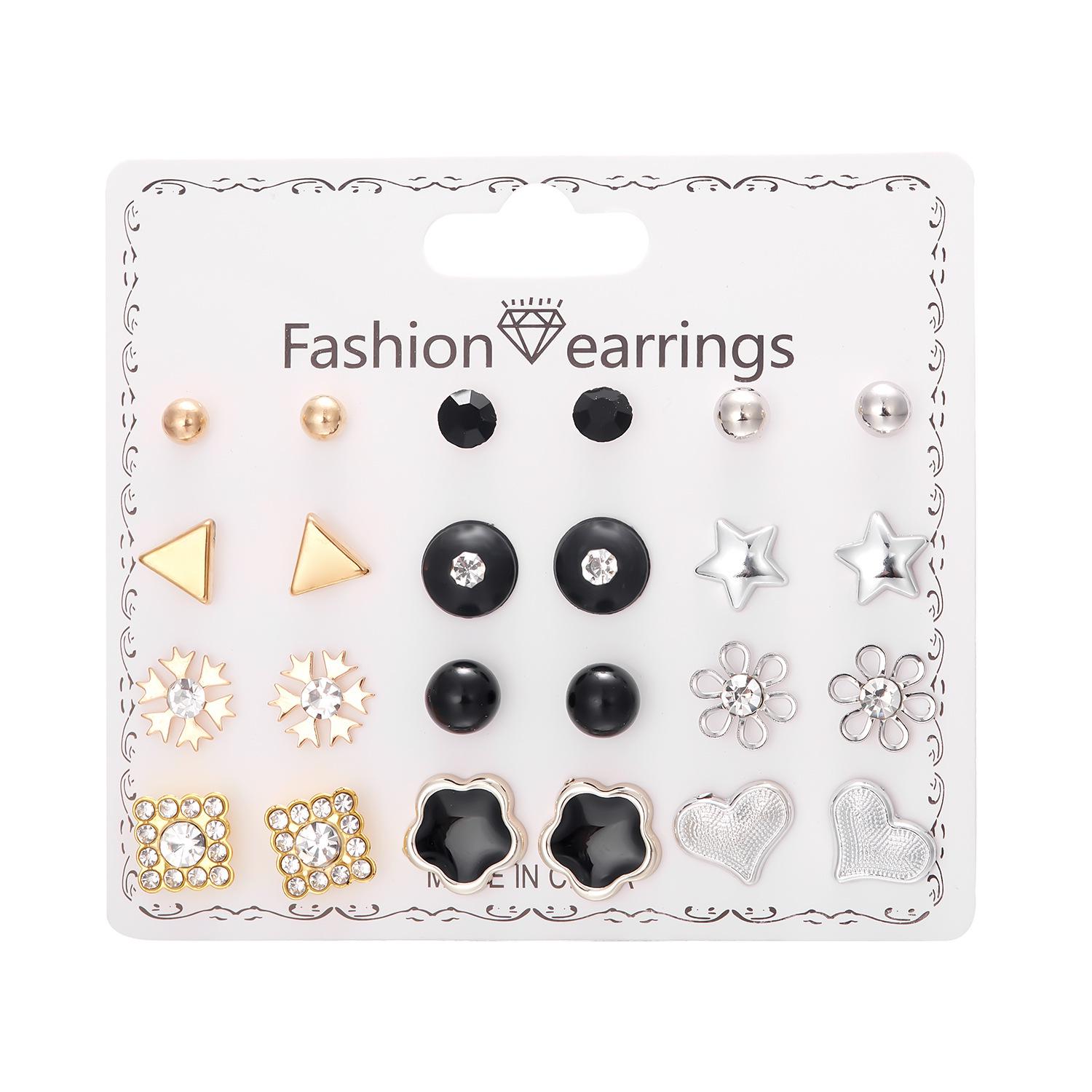 12-Pair Rhinestone Stud Earrings Set: Flower, Heart, Star & Moon Designs 12 pairs per card
12-Pair Rhinestone Stud Earrings Set: Flower, Heart, Star & Moon Designs 12 pairs per card