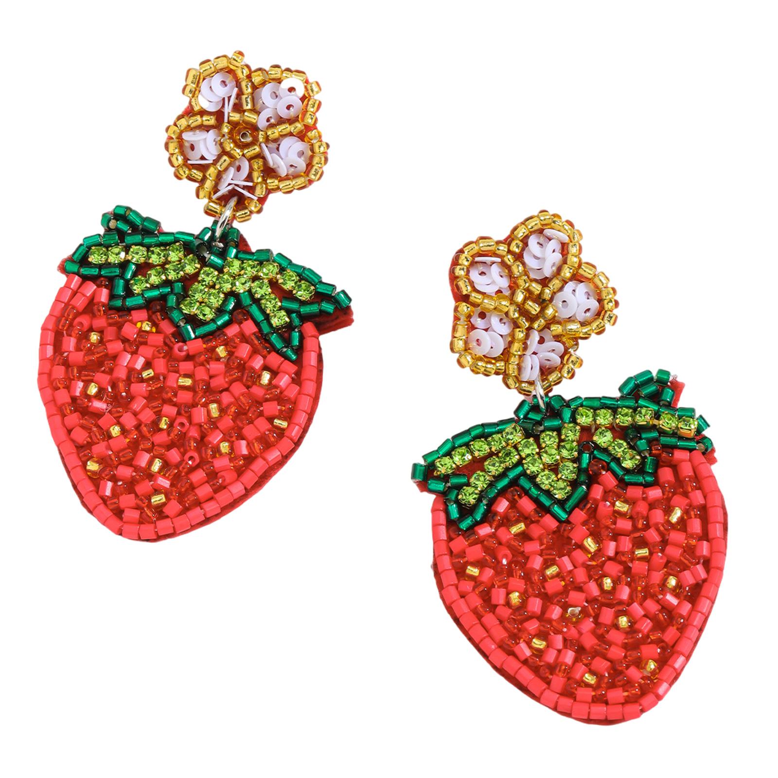 Cute Fruit Beaded Rhinestones Earrings Exquisite Beaded Strawberry Flower Drop Ear Studs Unique Earrings for Party Wear
Cute Fruit Beaded Rhinestones Earrings Exquisite Beaded Strawberry Flower Drop Ear Studs Unique Earrings for Party Wear