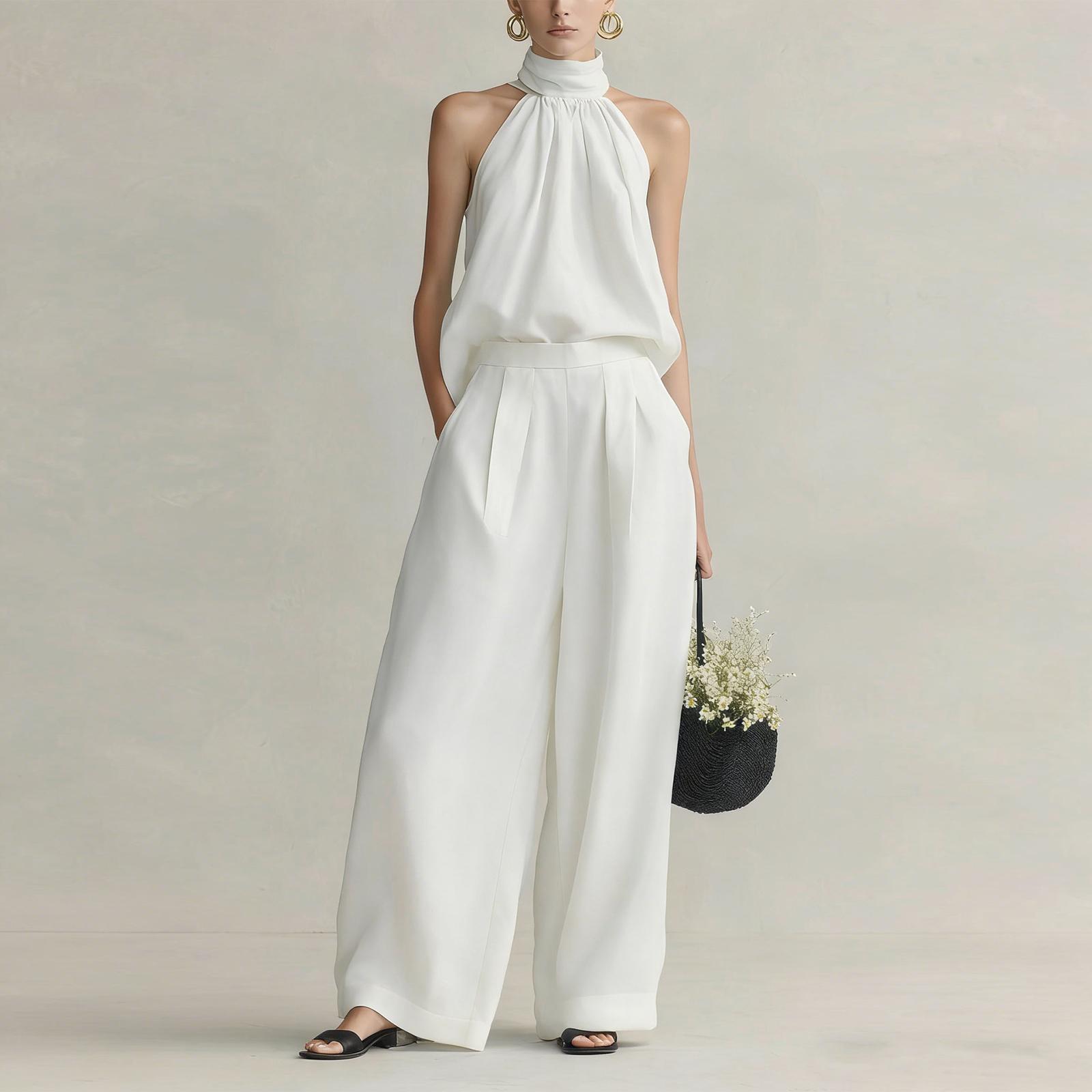 Women s Fashion Color Sleeveless Cotton Hemp Round Neck Sleeveless Top With Elastic Waist Pocket Casual Pants Two Piece Set XL білий
Women s Fashion Color Sleeveless Cotton Hemp Round Neck Sleeveless Top With Elastic Waist Pocket Casual Pants Two Piece Set XL білий