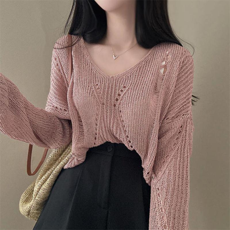Spring and summer new lazy style loose long-sleeved pullover, hollow lightweight women s knitted V-neck blouse 7028# one size fits all
Spring and summer new lazy style loose long-sleeved pullover, hollow lightweight women s knitted V-neck blouse 7028# one size fits all