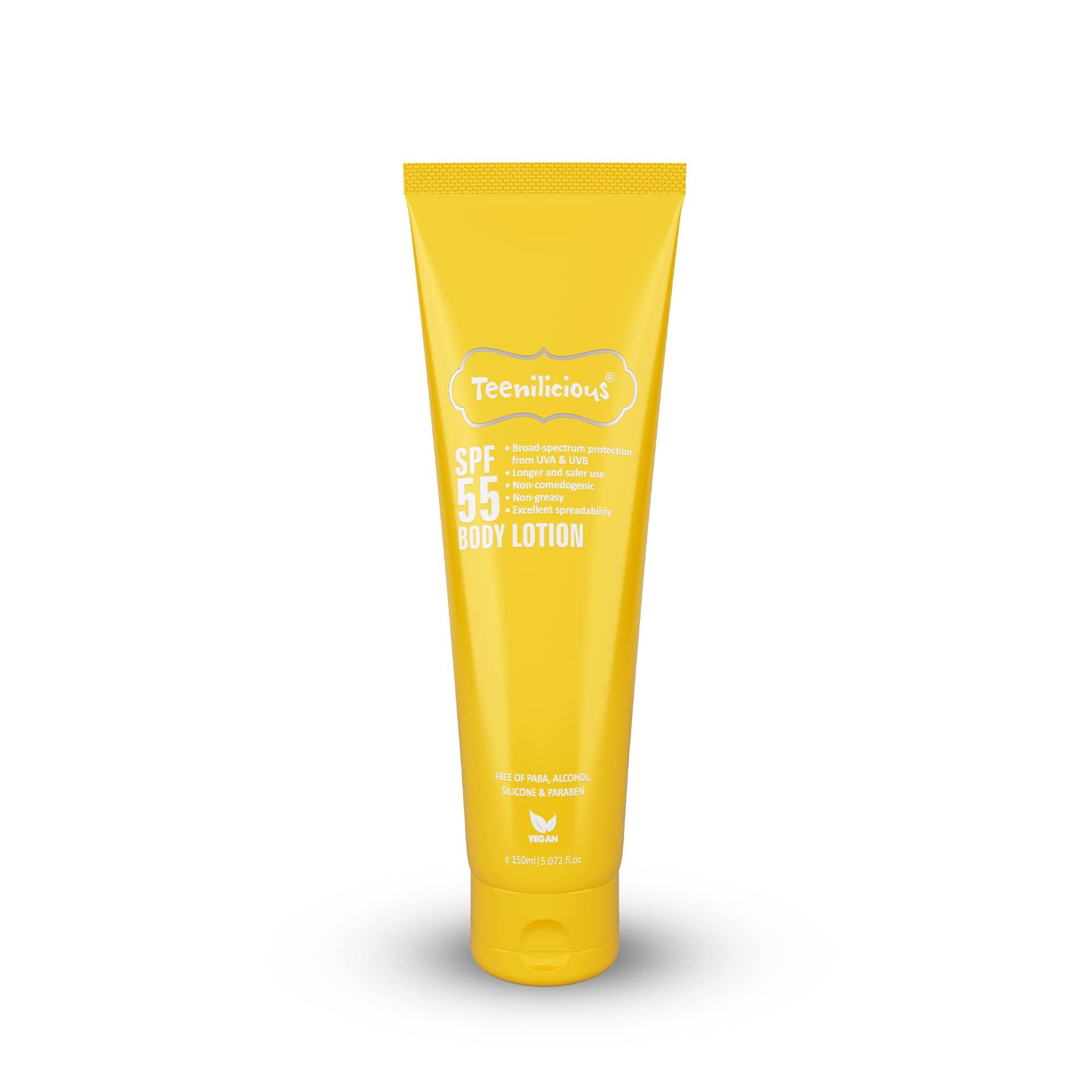 Teenilicious SPF 55 Sunscreen Body Lotion, SPF 50 PA+++, Sunscreen for Oily Skin and Sensitive Skin - 150ml
Teenilicious SPF 55 Sunscreen Body Lotion, SPF 50 PA+++, Sunscreen for Oily Skin and Sensitive Skin - 150ml