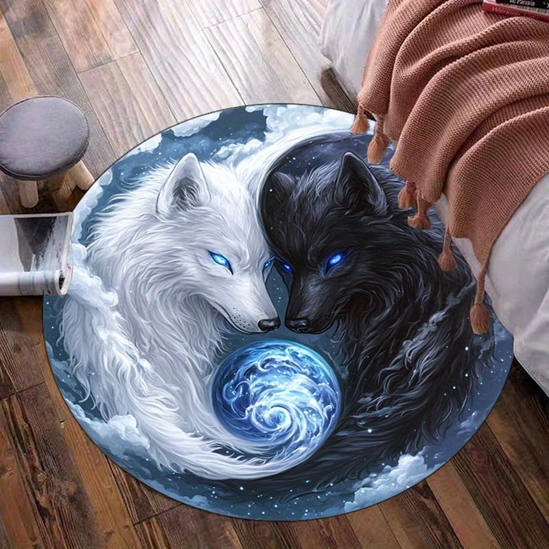 Yin Yang Wolves Round Rug White and Black Wolf Couple Moon Spiral Design Spiritual Symbolic Floor Mat for Home Decor 60cm
Yin Yang Wolves Round Rug White and Black Wolf Couple Moon Spiral Design Spiritual Symbolic Floor Mat for Home Decor 60cm