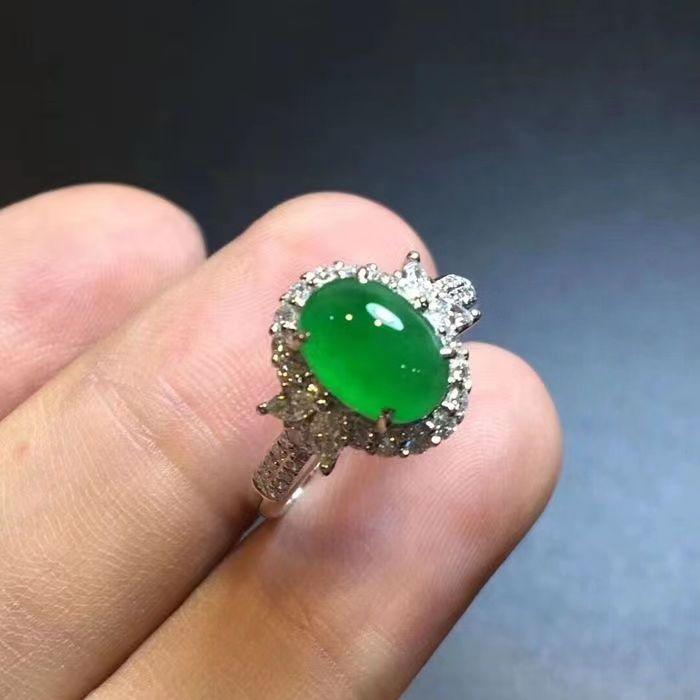 Новое Мьянманское натуральное стекло Old Pit Seed Zhengyang Green Jadeite Ring Женское изумрудное яйцо Face Высококачественный сплав opening adjustable