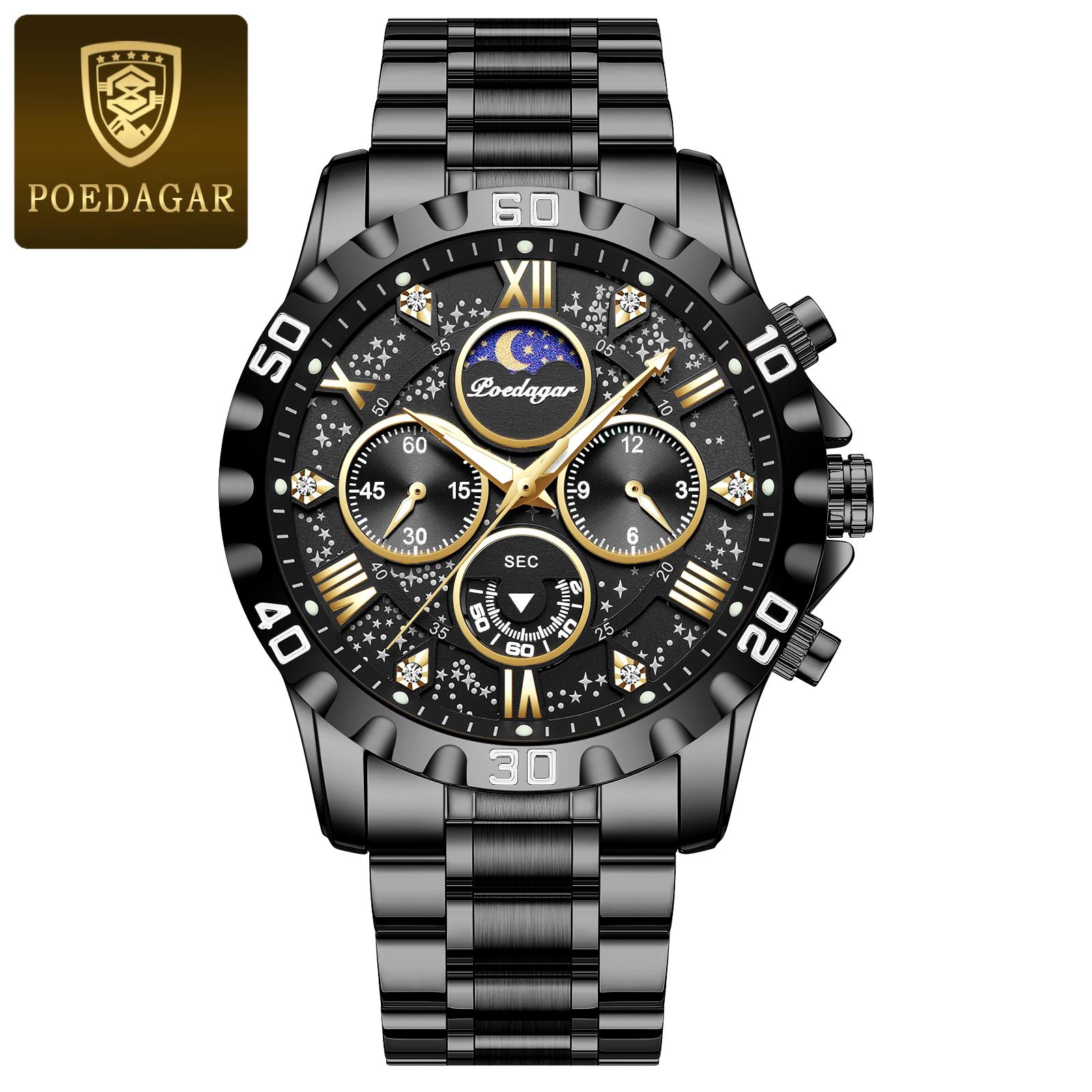 POEDAGAR Luxury Watch for Man Quartz Sports Men Watch Waterproof Luminous Stainless Steel Chronograph Watches Clock Reloj чорний
POEDAGAR Luxury Watch for Man Quartz Sports Men Watch Waterproof Luminous Stainless Steel Chronograph Watches Clock Reloj чорний