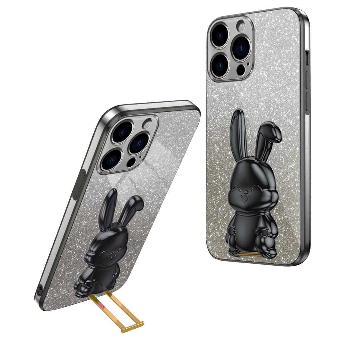 For iPhone 16 Pro Case Electroplating Glitter Rabbit PC+TPU Phone Cover with Kickstand Black
For iPhone 16 Pro Case Electroplating Glitter Rabbit PC+TPU Phone Cover with Kickstand Black