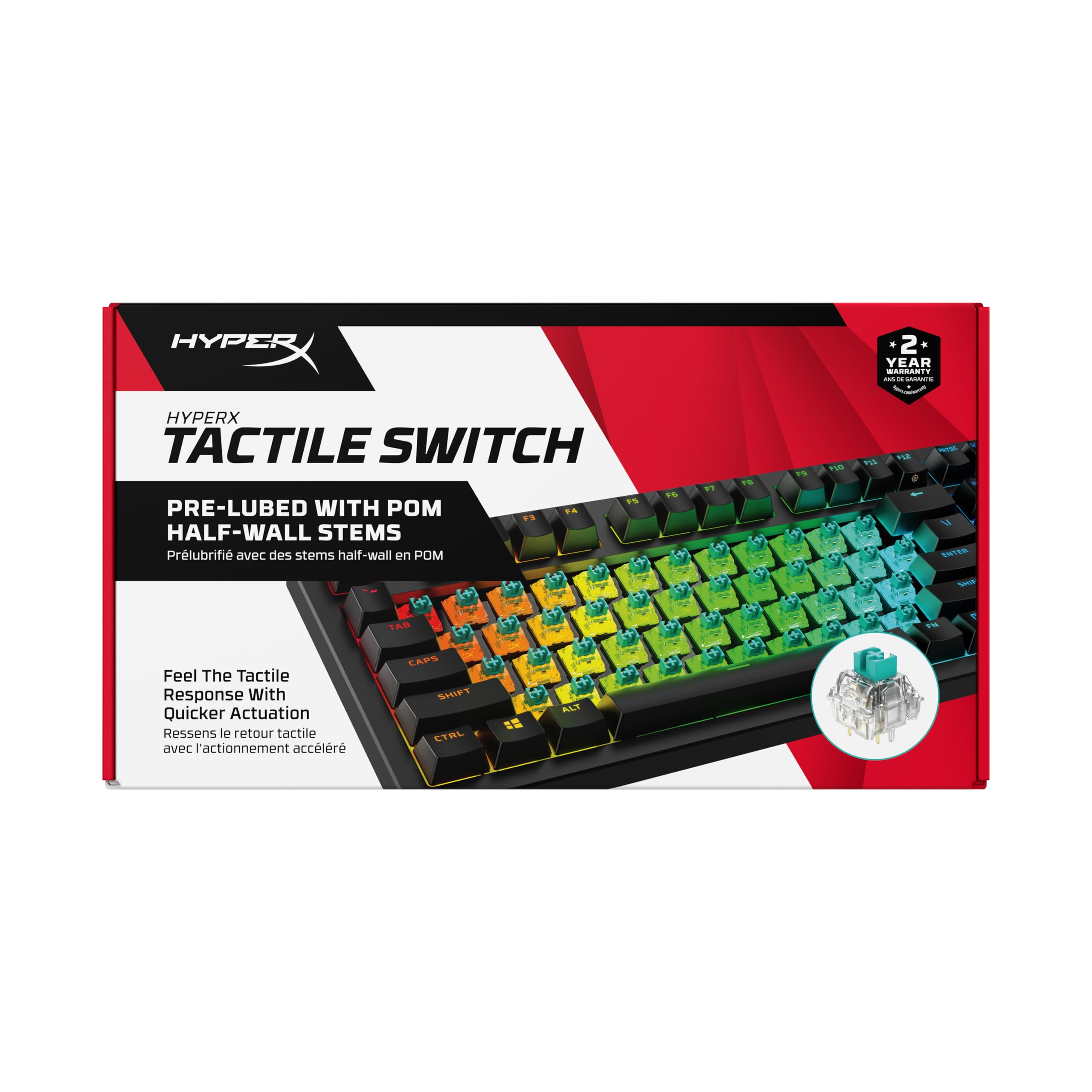 HyperX Tactile Aqua Mechanical Keyboard Switches, 5-Pin, 1.8mm Actuation Point, 4mm Stroke, 45g Force, Pre-Lubricated, HyperX Alloy Rise Compatible
HyperX Tactile Aqua Mechanical Keyboard Switches, 5-Pin, 1.8mm Actuation Point, 4mm Stroke, 45g Force, Pre-Lubricated, HyperX Alloy Rise Compatible