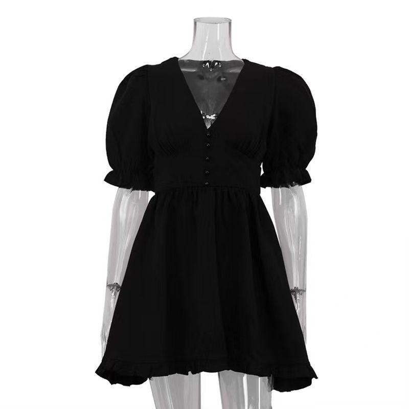 Western Style New Fashion Solid V-neck Puff sleeve Waist Hugging Dress Black Sexy V-neck Dress Black S
Western Style New Fashion Solid V-neck Puff sleeve Waist Hugging Dress Black Sexy V-neck Dress Black S