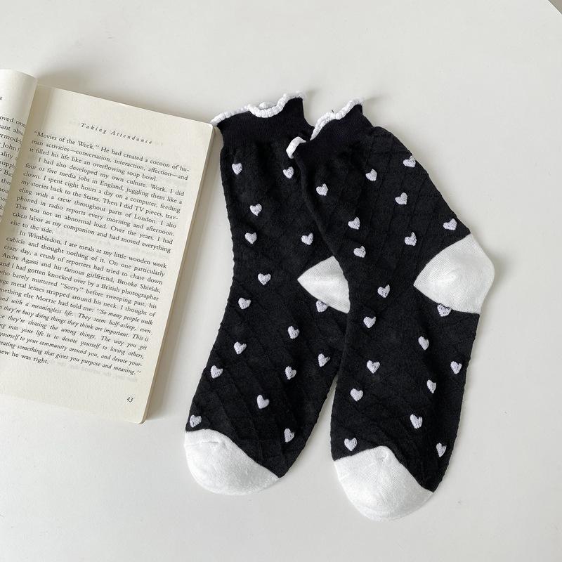 24 Autumn And Winter Black And White Socks Women S Striped Lace Love Bow Medium Tube Stacking Socks Sweet Beautiful Women Socks one size
24 Autumn And Winter Black And White Socks Women S Striped Lace Love Bow Medium Tube Stacking Socks Sweet Beautiful Women Socks one size
