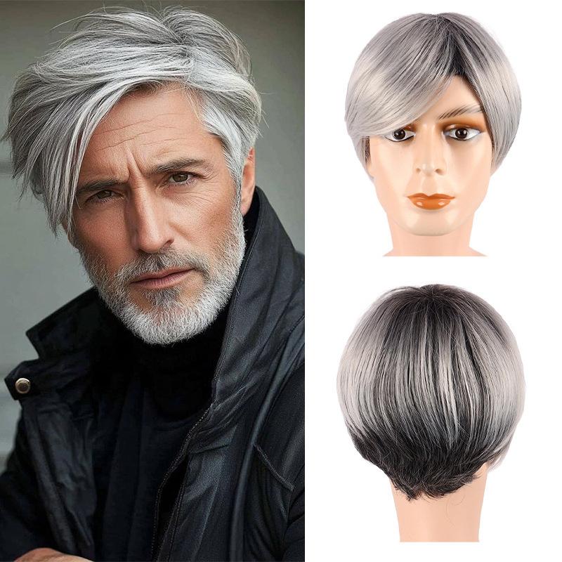 Synthetic Ombre Grey Men Haircut Short Straight Male Wigs with Side Parting Bangs Cosplay Smooth Natural Heat Resistant
Synthetic Ombre Grey Men Haircut Short Straight Male Wigs with Side Parting Bangs Cosplay Smooth Natural Heat Resistant