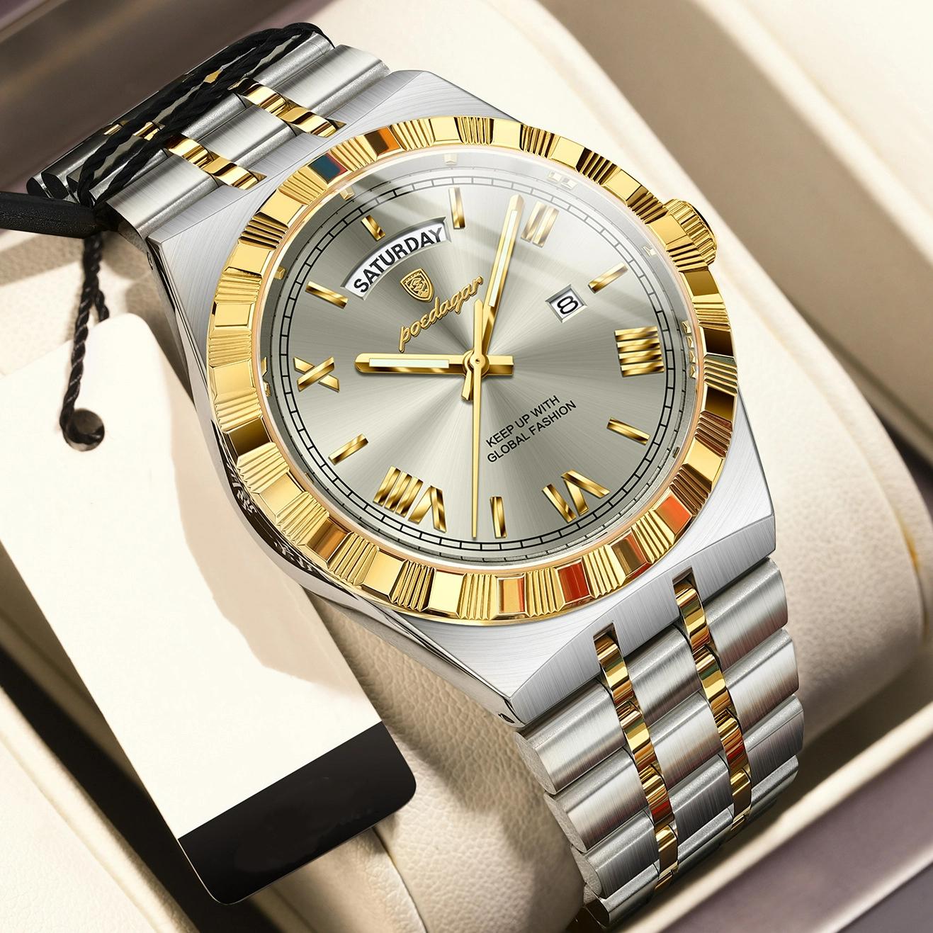 POEDAGAR Luxury Business Man Watch Week Date Waterproof Luminous Watches For Men Stainless Steel Quartz Men s Fashion Wristwatch золотий/сірий колір
POEDAGAR Luxury Business Man Watch Week Date Waterproof Luminous Watches For Men Stainless Steel Quartz Men s Fashion Wristwatch золотий/сірий колір