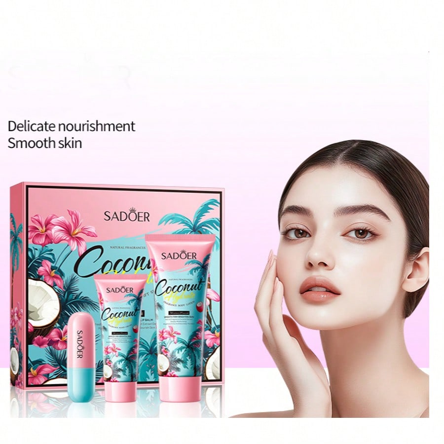 Увлажняющий лосьон для тела с кокосовым ароматом, крем для рук, бальзам для губ, роскошный подарочный набор для ухода за кожей для увлажнения 3pcs
Увлажняющий лосьон для тела с кокосовым ароматом, крем для рук, бальзам для губ, роскошный подарочный набор для ухода за кожей для увлажнения 3pcs