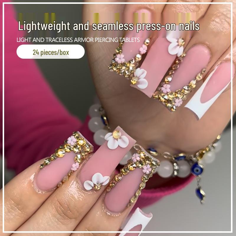 Wearable Flower Rhinestone Nail Art Patches - 24 Removable White French False Nail Tips Gel Polish Model
Wearable Flower Rhinestone Nail Art Patches - 24 Removable White French False Nail Tips Gel Polish Model