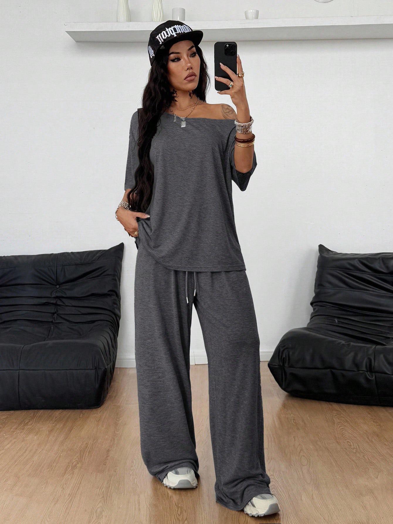 European American Slanted Collar Wide-Leg Pants Suit, 2025 Spring-Autumn Casual Solid Color Sporty Two-Piece Set for Women. Small
European American Slanted Collar Wide-Leg Pants Suit, 2025 Spring-Autumn Casual Solid Color Sporty Two-Piece Set for Women. Small