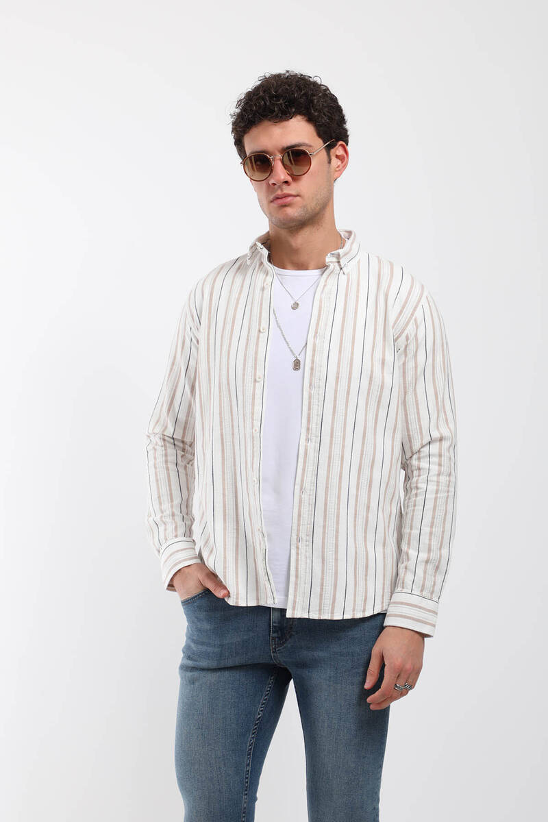 Мужская рубашка с длинным рукавом с тонким узором, бежевая L бежевый
Мужская рубашка с длинным рукавом с тонким узором, бежевая L бежевый