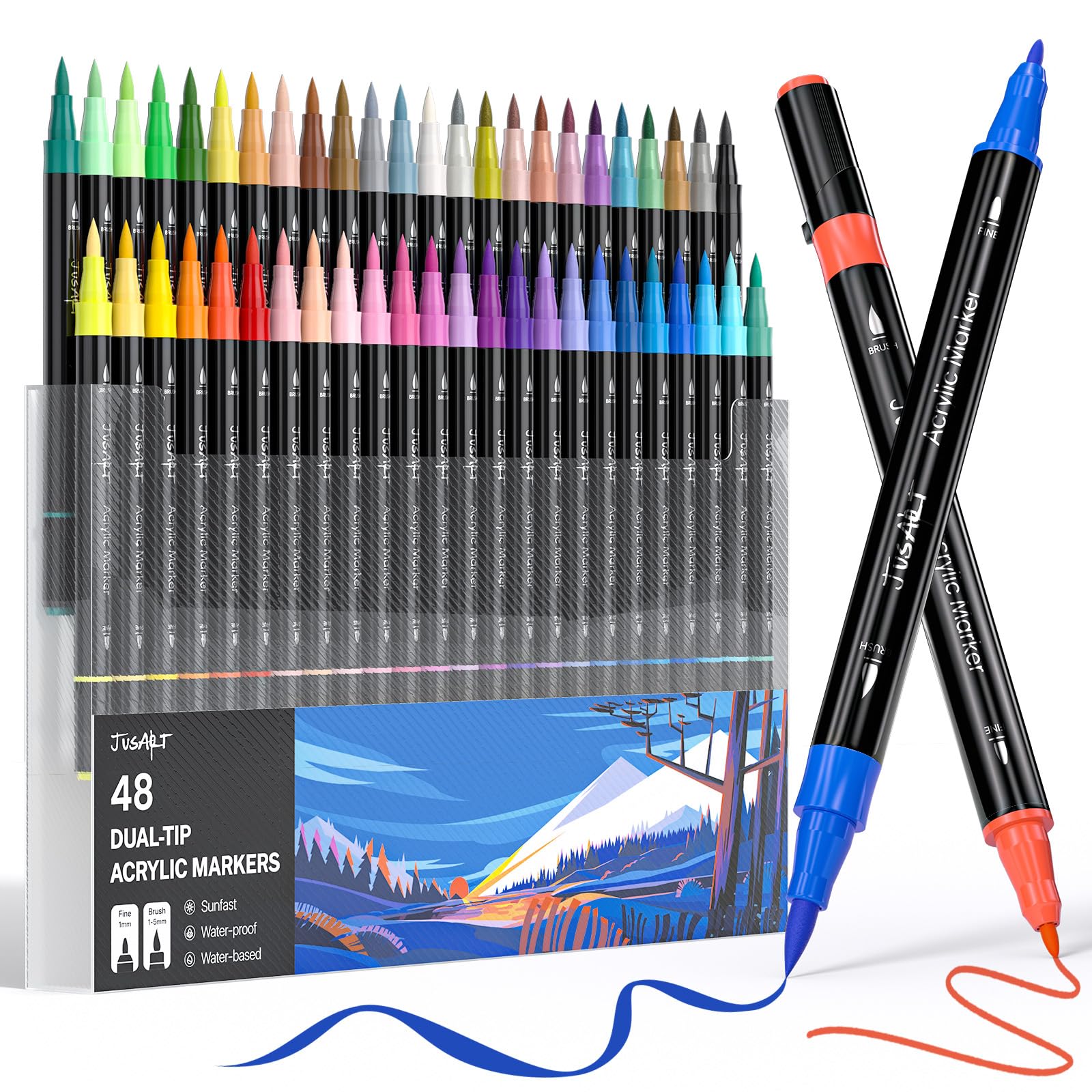 JusArt Акриловые маркеры для рисования с кистью и тонким наконечником для акриловой живописи, металлик для письма и идеально подходят в качестве подарка, ручки, набор из 48 цветов, наконечник,
JusArt Акриловые маркеры для рисования с кистью и тонким наконечником для акриловой живописи, металлик для письма и идеально подходят в качестве подарка, ручки, набор из 48 цветов, наконечник,