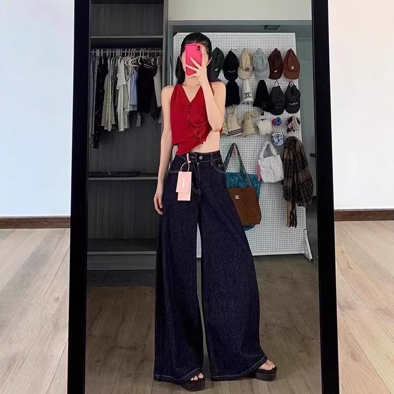 Women s Dark Blue Retro Wide-Leg High Waist Jeans - Autumn Loose Fit, Slimming Straight Pants L темно-синий
Women s Dark Blue Retro Wide-Leg High Waist Jeans - Autumn Loose Fit, Slimming Straight Pants L темно-синий