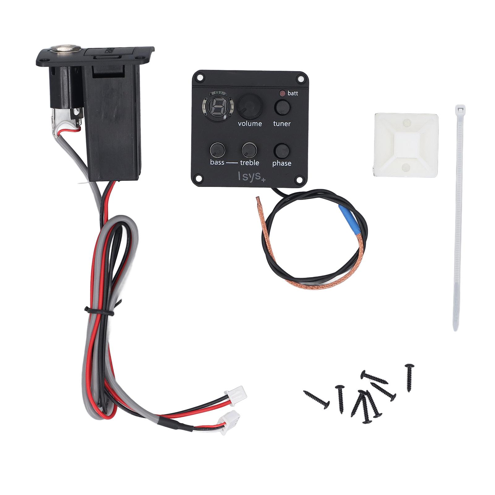 Guitar Pickup Preamp Volume Bass Treble Phase Control Onboard 7 Segment LED Tuner Guitar EQ
Guitar Pickup Preamp Volume Bass Treble Phase Control Onboard 7 Segment LED Tuner Guitar EQ