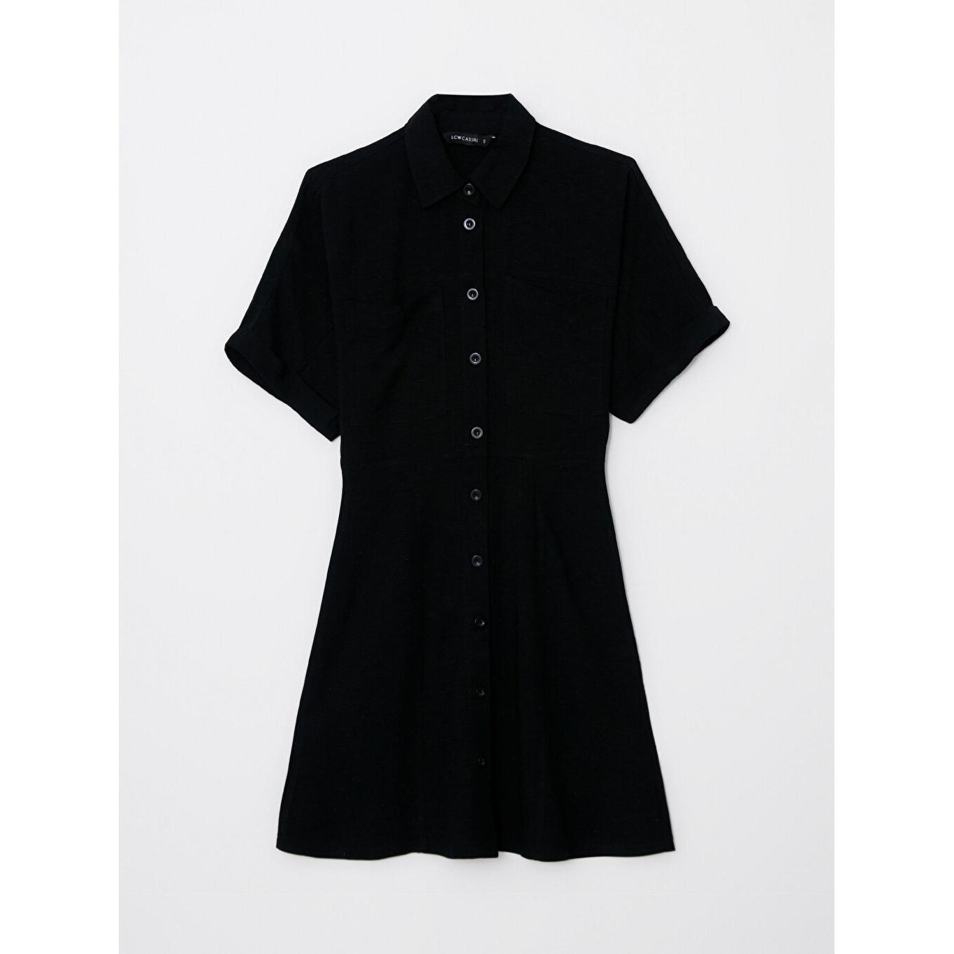 LCW CASUAL Женское платье с прямым воротником и короткими рукавами черного цвета
LCW CASUAL Женское платье с прямым воротником и короткими рукавами черного цвета