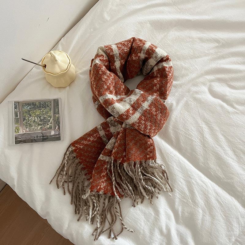 2024 Новый классический черно-белый клетчатый корейский модный зимний теплый и удобный кашемировый шарф 200x65cm