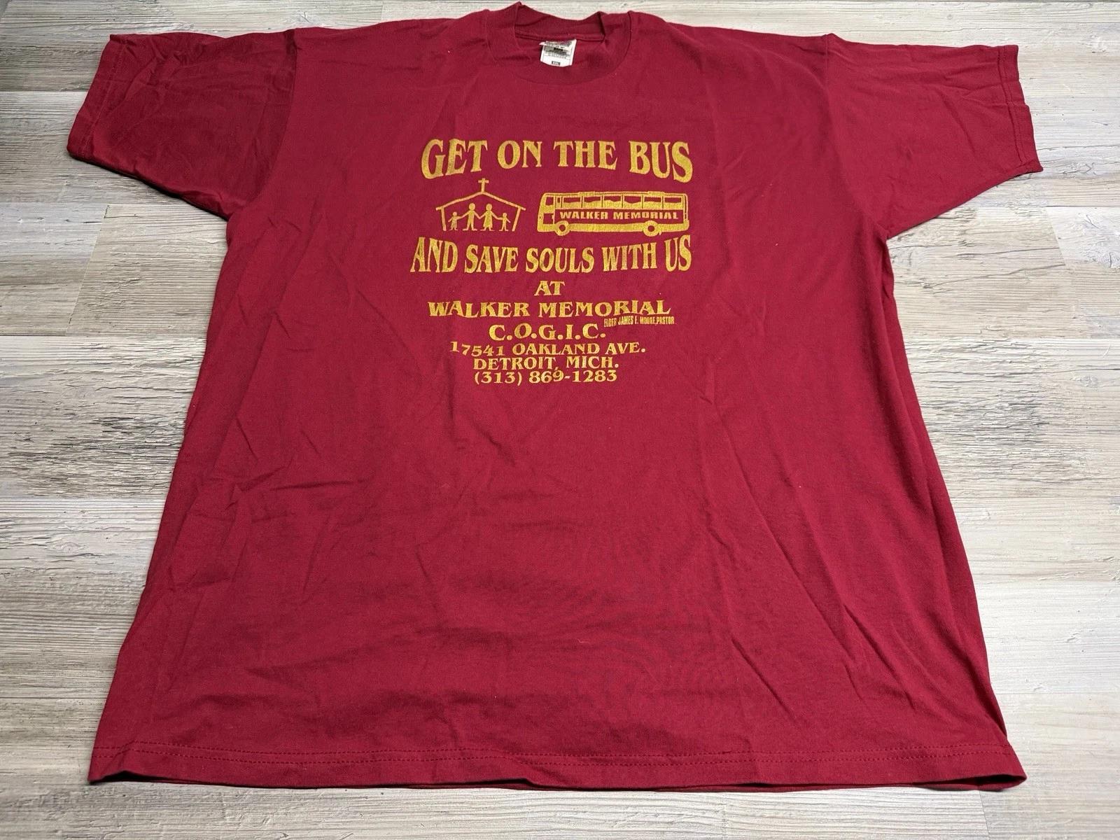 Vintage Detroit Church Mission T-Shirt Get On The Bus Save Souls With Us 2XL L
Vintage Detroit Church Mission T-Shirt Get On The Bus Save Souls With Us 2XL L