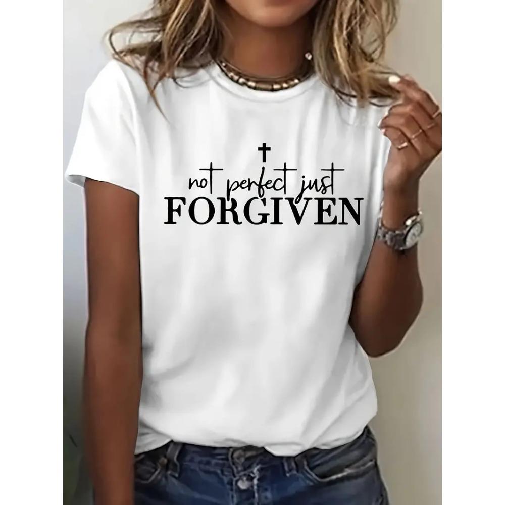 Not Perfect Just Forgiven Print T -shirt Casual Short Sleeve Summer Top Women s Clothing M
Not Perfect Just Forgiven Print T -shirt Casual Short Sleeve Summer Top Women s Clothing M