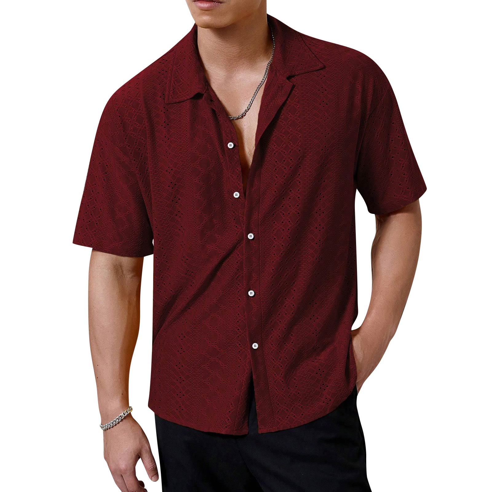 Mens Button Up Beach Shirt Casual Cuban Collared Summer Vacation Shirt L винний
Mens Button Up Beach Shirt Casual Cuban Collared Summer Vacation Shirt L винний