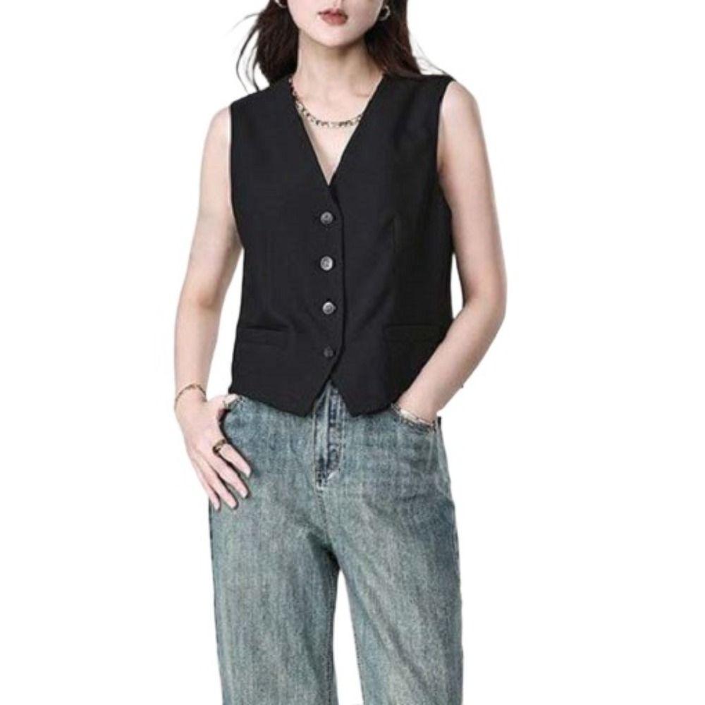 V-neck Women Cropped Waistcoat Suit Vest Buttons Breasted Vest Jacket Casual Summer L чёрный
V-neck Women Cropped Waistcoat Suit Vest Buttons Breasted Vest Jacket Casual Summer L чёрный